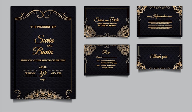 Luxury save the date wedding invitation card template design set