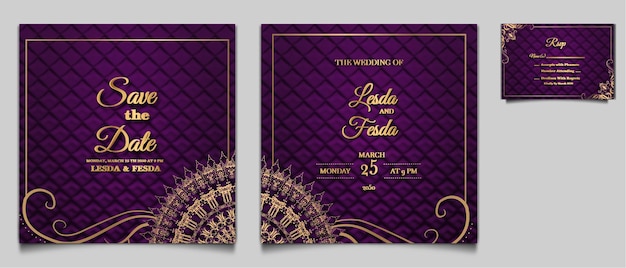 Free vector luxury save the date wedding invitation card template set