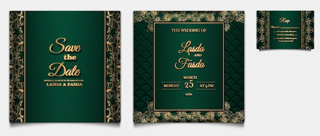 Free vector luxury save the date wedding invitation card template set