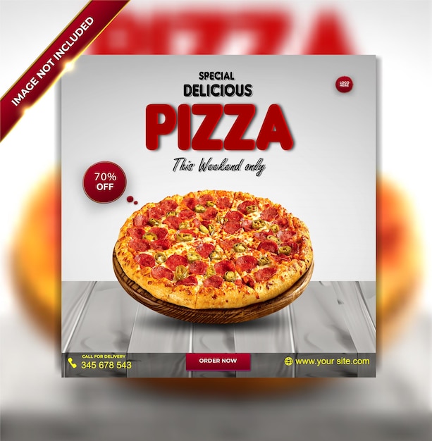 Modello di banner per social media di menu di cibo per pizza delizioso speciale di lusso