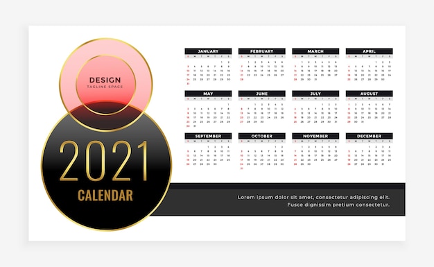 Vettore gratuito modello di calendario del nuovo anno in stile di lusso