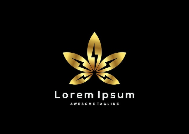 Роскошный шаблон логотипа золотого цвета Thunder Cannabis