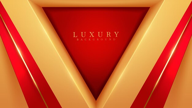 Luxury triangle golden line on red background with glitter light effects elements. vector illustration.