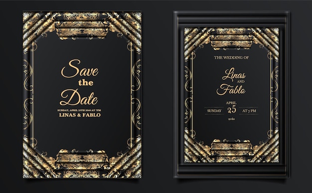 Free vector luxury vintage wedding invitation set mockup