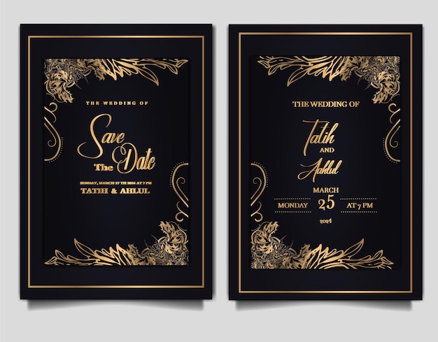 Free vector luxury vintage wedding invitation set mockup