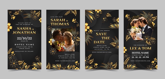 Free vector luxury wedding celebration instagram stories