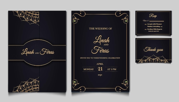 豪華な結婚式の招待カードのデザインセット