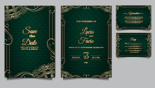 Free vector luxury wedding invitation card embossed template design set