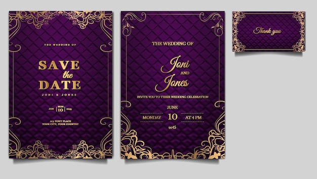 Free vector luxury wedding invitation card paper design template set