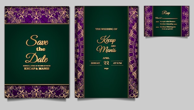 Free vector luxury wedding invitation card paper template set