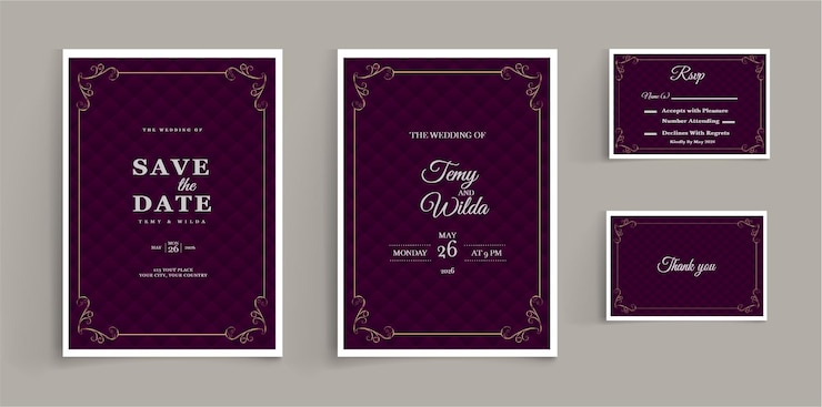 Free Vector luxury wedding invitation card set
