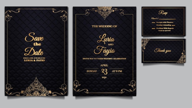 Luxury wedding invitation card template design set