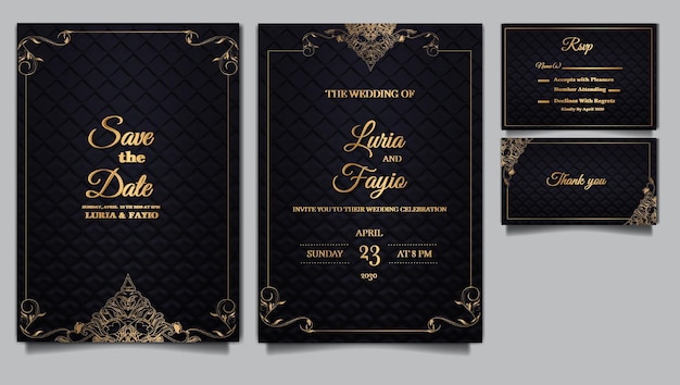 豪華な結婚式の招待カードのテンプレートデザインセット