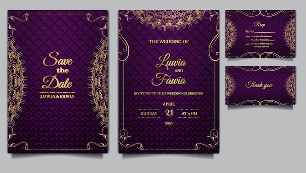 Luxury wedding invitation card template design set