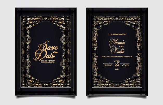 Free vector luxury wedding invitation cards set