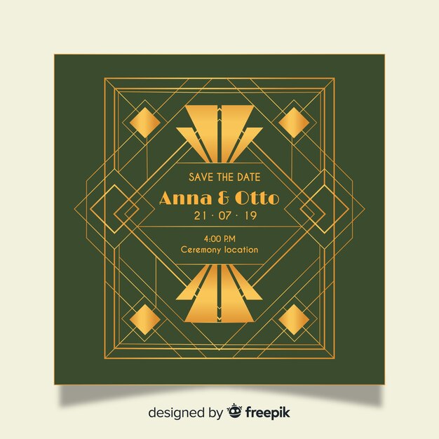 Luxury wedding invitation template in art deco design