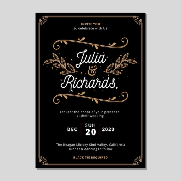 Free vector luxury wedding invitation template concept