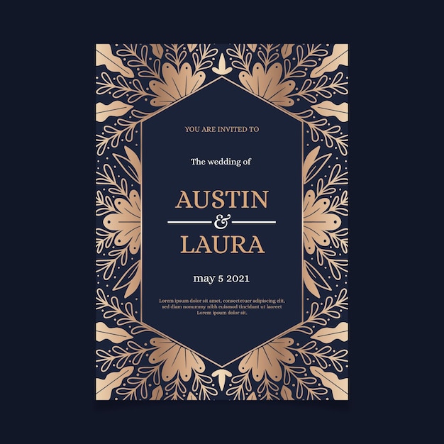 Luxury wedding invitation template with golden elements