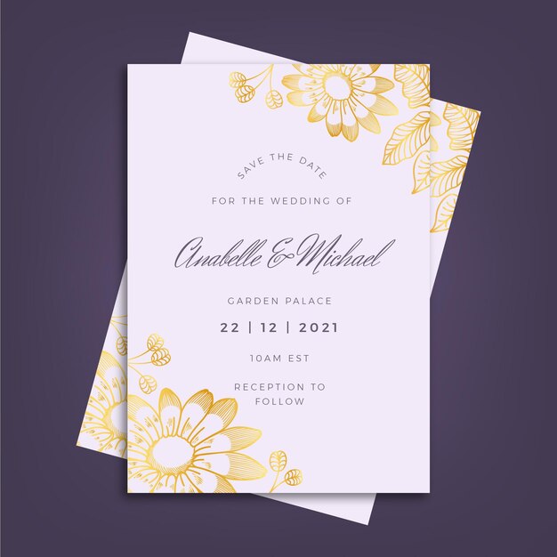 黄金の要素を持つ豪華な結婚式の招待状のテンプレート