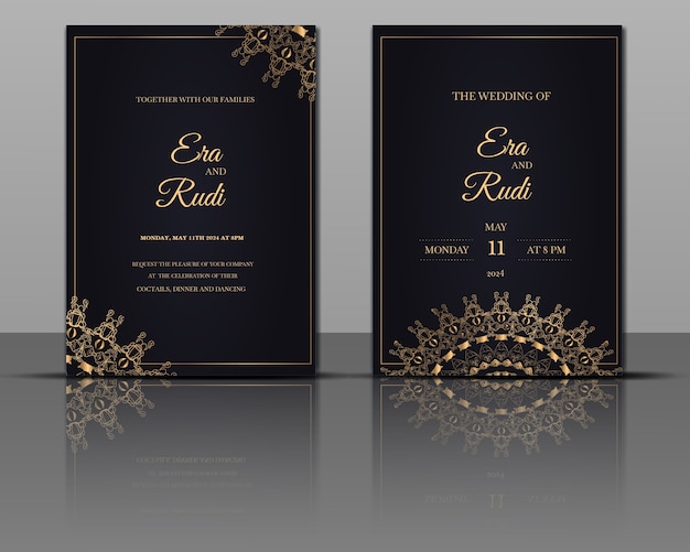 Luxury wedding mandala gold invitation card