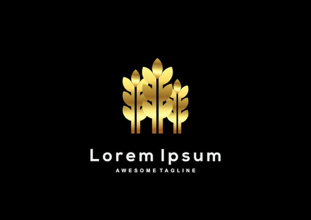 Роскошный шаблон логотипа золотого цвета пшеницы