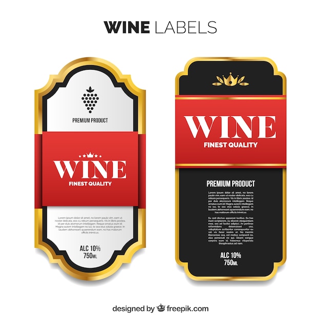 Free vector luxury wine labels with red details