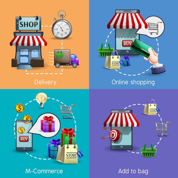 Free vector m-commerce icons set