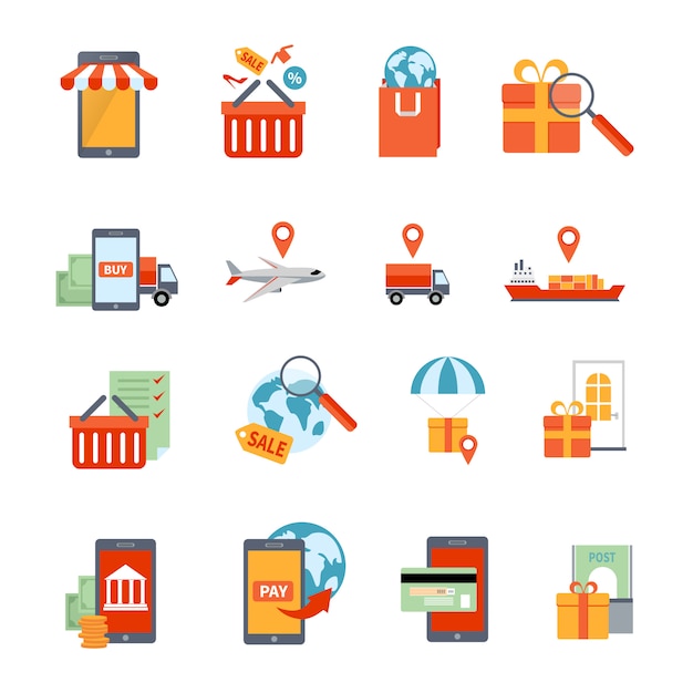 Free vector m-commerce icons set