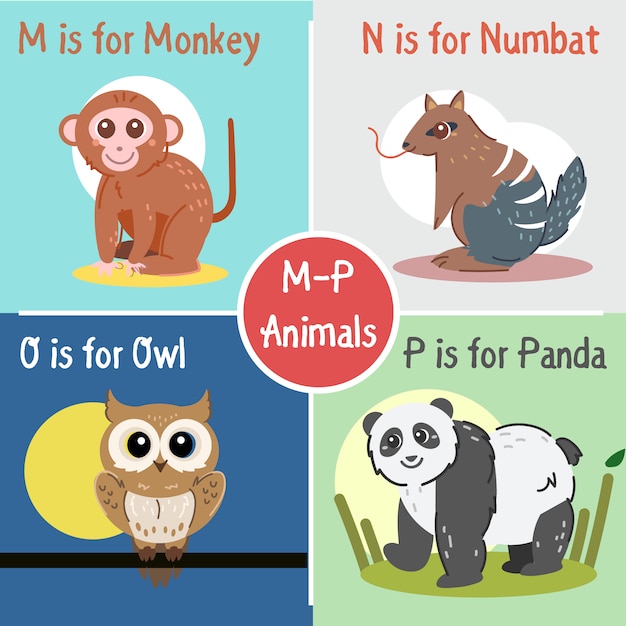 Free vector m to p animals collection