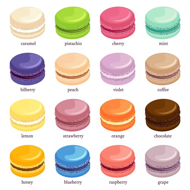 macaroons set, french pastries with different flavors