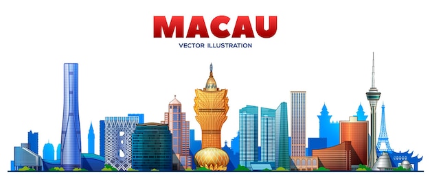 Macau ( China ) skyline with panorama in sky background. Vector Illustration. Business travel and tourism concept with modern buildings. Image for presentation, banner, web site.