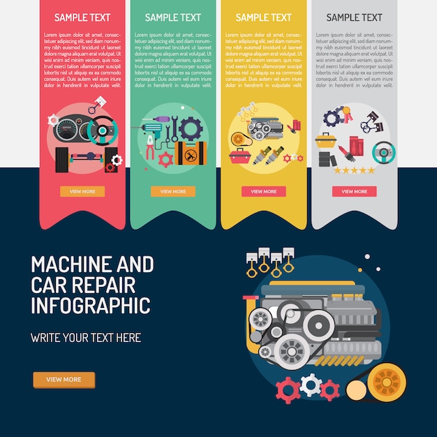 무료 벡터 기계 및 자동차 수리 infographic 디자인