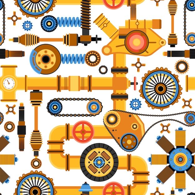 Free vector machinery seamless pattern