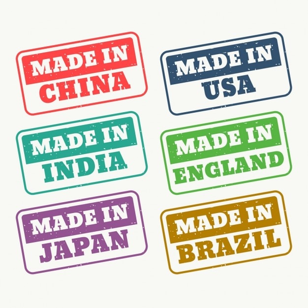Бесплатное векторное изображение Набор резиновых штампов для сделано в китай сша индия япония англии и бразилии