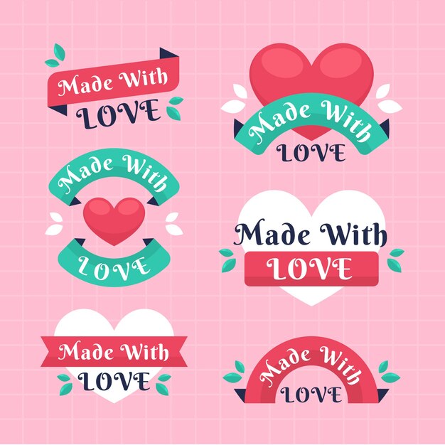 Free vector made with love label pack flat design