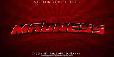 Free vector madness horror text effect editable scary and red text style