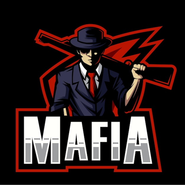 ショットガンeスポーツロゴデザインを運ぶマフィア 散弾銃のマスコットを運ぶマフィアのイラスト プレミアムベクター