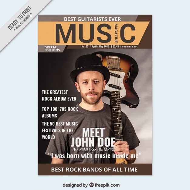 Free vector magazine about music with a musician cover