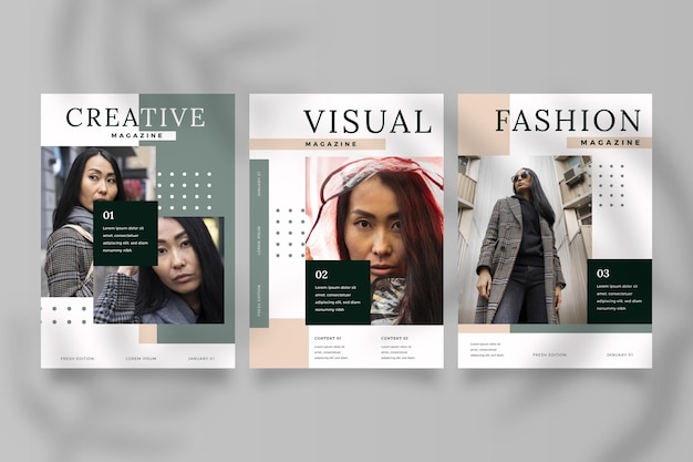 Free vector magazine cover collection with photo