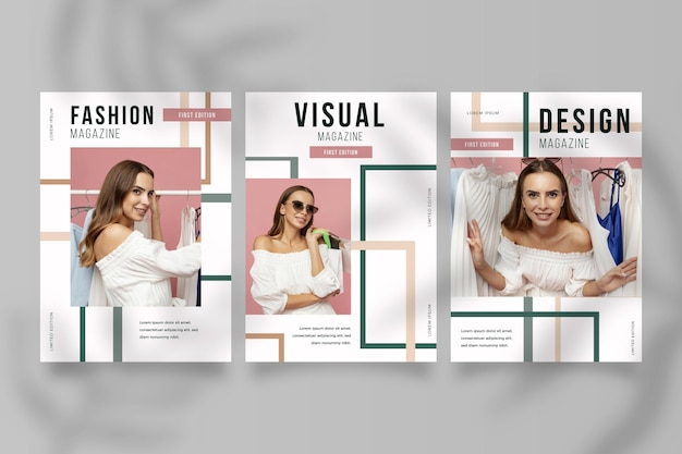 Free vector magazine cover collection with photo