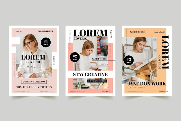 Free vector magazine cover collection with photo