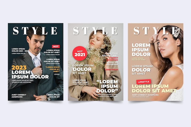 Free vector magazine cover set with photo