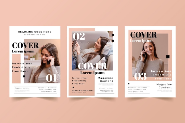 Free vector magazine cover set with photo