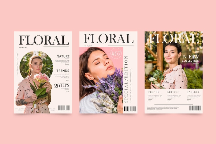 Free Vector magazine cover template collection with photo