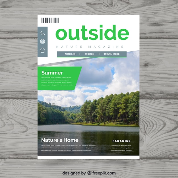 Free vector magazine with nature concept