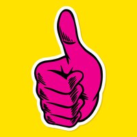 magenta pink thumbs up sticker overlay with a white border