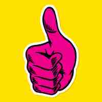 Free vector magenta pink thumbs up sticker overlay with a white border