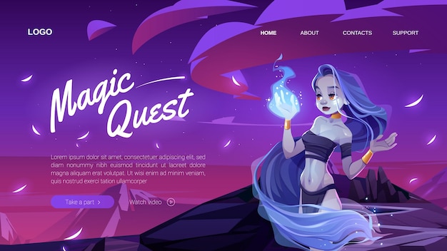 Free vector magic banner with mystic girl in night forest