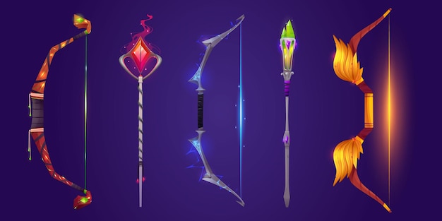 Magic bow and spear weapon icon for fantasy game