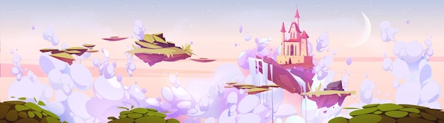 Бесплатное векторное изображение Волшебный замок на плавучем острове в утреннем небе